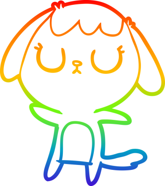 Gökkuşağı gradyan çizimi. Bir insan tarafından çizilmiş şirin bir köpek çizimi.