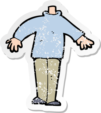 Bir insan tarafından çizilmiş karikatür erkek vücudunun gerilimli retro yapıştırması.