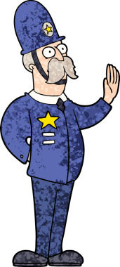 Çizgi film polisi, bir insan tarafından çizilen hareketi durduruyor.