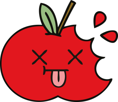Bir insan tarafından çizilmiş kırmızı elma karikatürü.