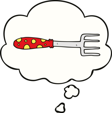 Bir insan tarafından çizilmiş düşünce baloncuklu çizgi film çatalı