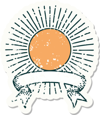 Bir insan tarafından çizilmiş güneşin bayrağı olan eski bir etiket