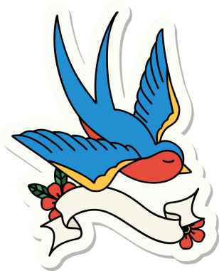 Bir insan tarafından çizilmiş bir kırlangıç sancağına sahip dövme stili.