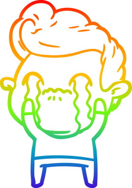 Gökkuşağı gradyan çizimi bir insan tarafından çizilmiş ağlayan bir karikatür adamı çiziyor.