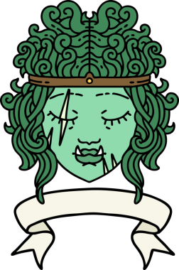 Retro Dövme Tarzı Ork barbar karakter yüzü Bir insan tarafından çizilmiş bayrak