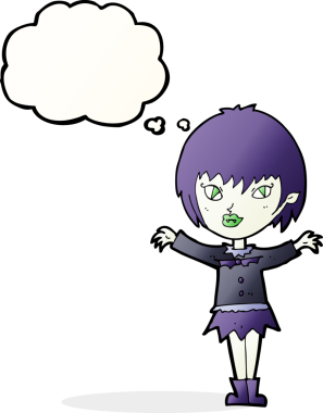 Bir insan tarafından çizilmiş düşünce balonlu vampir kız.