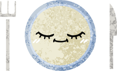 Bir insan tarafından çizilmiş yemek tabağının retro çizim tarzı karikatürü.