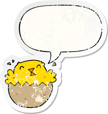 Karikatür kuluçkaya yatmış, konuşma baloncuğu olan bir kadın bir insan tarafından çizilmiş sıkıntılı eski bir çıkartma.