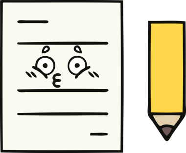 Bir insan tarafından çizilmiş bir test kağıdının sevimli karikatürü.