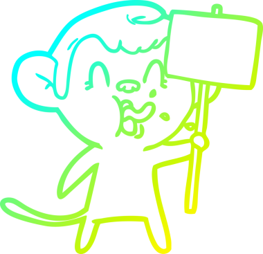 Bir insan tarafından çizilmiş tabelalı çılgın bir maymun çizimi.