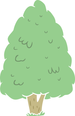 Bir insan tarafından çizilmiş düz renk çizgi film uzun ağaç