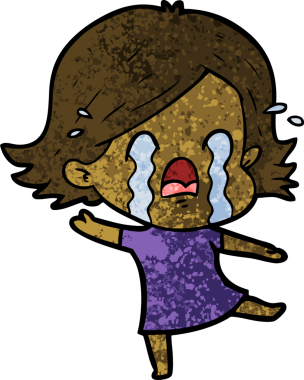 Bir insan tarafından çizilmiş ağlayan çizgi film kadını.