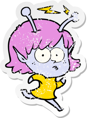 Bir insan tarafından çizilmiş uzaylı bir kızın sıkıntılı çıkartması.