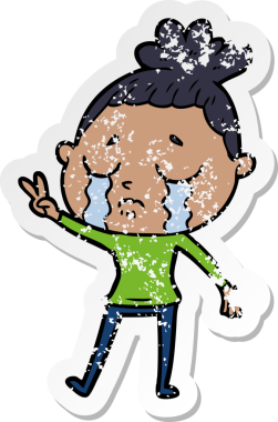 Bir insan tarafından çizilmiş, ağlayan bir karikatür çıkartması.