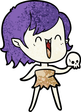 Bir insan tarafından çizilmiş mutlu vampir kız çizgi filmi.