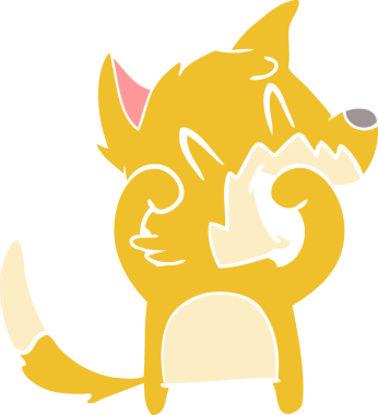 Bir insan tarafından çizilmiş gülen tilki düz renkli çizgi film.