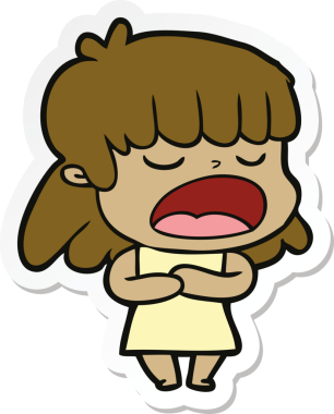 Bir insan tarafından çizilmiş yüksek sesle konuşan bir karikatür kadının çıkartması.