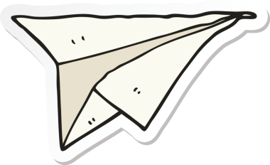 Bir insan tarafından çizilmiş karikatür kağıt uçak etiketi.