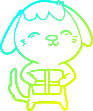 Bir insan tarafından çizilmiş mutlu çizgi film köpeğinin soğuk gradyan çizimi