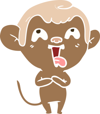 Bir insan tarafından çizilmiş düz renk çizgi film maymunu.