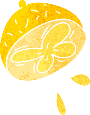 Bir insan tarafından çizilmiş retro illüstrasyon tarzı tuhaf çizgi film limonu.