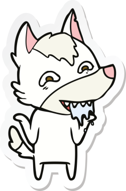 Bir insan tarafından çizilmiş aç kurt çizgi filminin çıkartması.