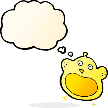 Bir insan tarafından çizilmiş düşünce baloncuklu şişman kuş.