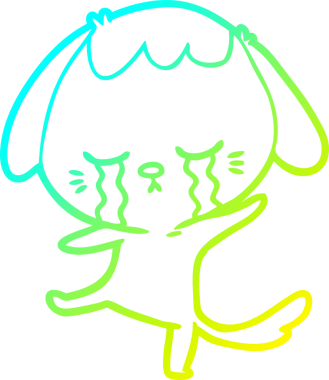 Bir insan tarafından çizilmiş ağlayan çizgi köpeğin soğuk gradyan çizimi