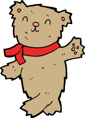 Bir insan tarafından çizilmiş oyuncak ayıyı sallayan çizgi film.