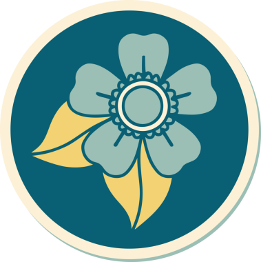 Bir insan tarafından çizilmiş geleneksel bir çiçek stiliyle dövme çıkartması.