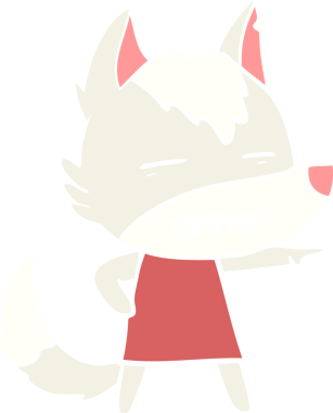 Düz renkli çizgi film kurt bir insan tarafından çizilmiş dişleri gösteriyor.