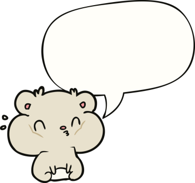 Bir insan tarafından çizilmiş konuşma baloncuklu yanak kesesi olan çizgi film hamsterı.