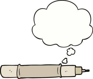 Bir insan tarafından çizilmiş düşünce baloncuklu çizgi film kalemi.