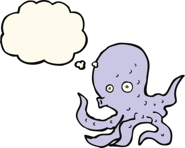 Bir insan tarafından çizilmiş düşünce baloncuklu ahtapot.