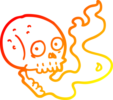 Bir insan tarafından çizilen perili kafatasının sıcak çizgi çizimi.