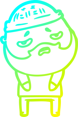 Bir insan tarafından çizilmiş sakallı, endişeli bir çizgi film çizimi.