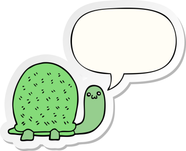 Bir insan tarafından çizilmiş konuşma kabarcığı çıkartmalı şirin çizgi film kaplumbağası.