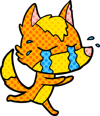 Bir insan tarafından çizilmiş üzgün küçük tilki çizgi film karakteri.