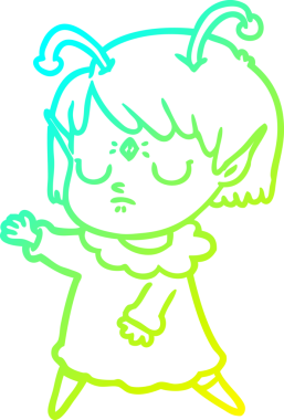 Bir insan tarafından çizilmiş bir uzaylı kız çizgi filmi.