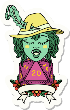 Bir insan tarafından çizilmiş 20 zarlı yarım ork şairin çıkartması.