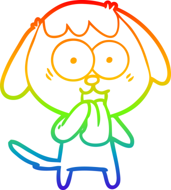 Gökkuşağı gradyan çizimi. Bir insan tarafından çizilmiş şirin bir köpek çizimi.