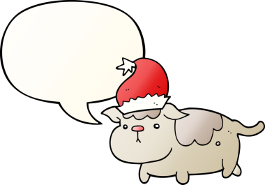 Bir insan tarafından çizilmiş hoş bir noel köpeği konuşma baloncuğu ile
