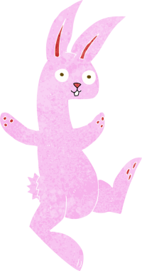 Bir insan tarafından çizilmiş komik pembe tavşan.