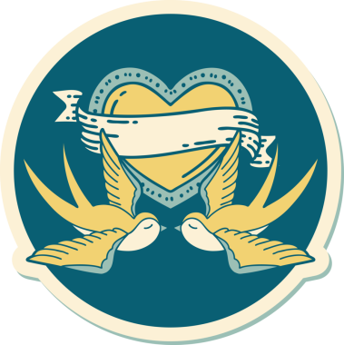 Geleneksel kırlangıç stili dövme çıkartması ve bir insan tarafından çizilmiş sancaklı bir kalp.