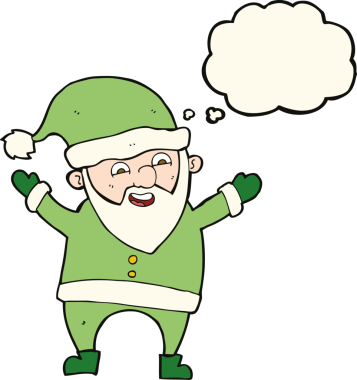 Bir insan tarafından çizilmiş düşünce baloncuklu Noel Baba çizgi filmi.