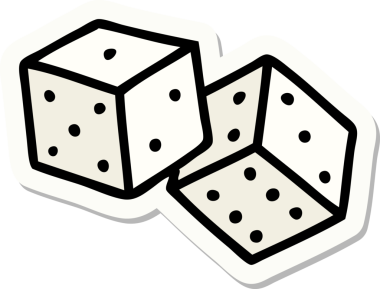 Bir insan tarafından çizilmiş geleneksel şanslı zar stili dövme çıkartması.