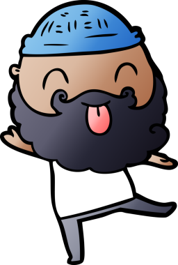 Bir insan tarafından çizilmiş sakallı, dans eden bir adam.