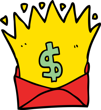 Bir insan tarafından çizilmiş para işaretli karikatür zarfı.