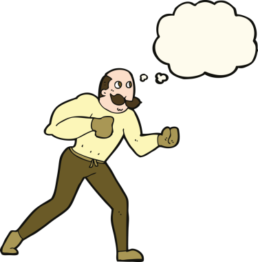 Bir insan tarafından çizilmiş düşünce balonlu retro boksör.