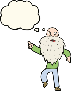 Çizgi film, bir insan tarafından çizilmiş düşünce balonlu yaşlı adamı strese sokuyor.